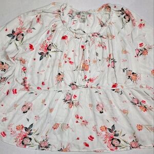 Old Navy White Peplum Blouse with Ruffled 3/4 Sleeves